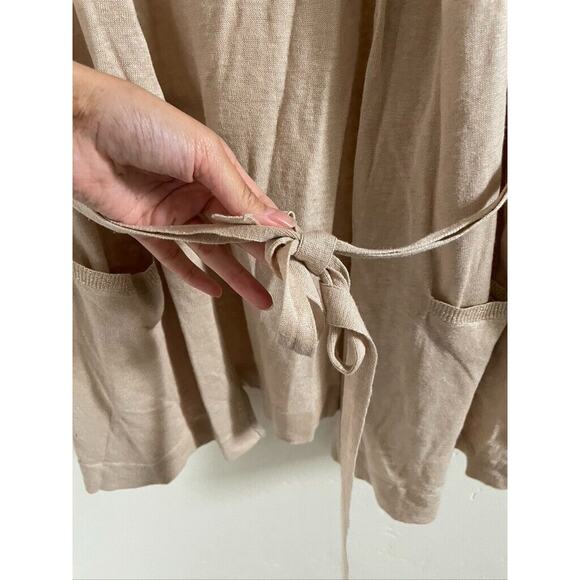 Gerard Darel Sweater Women's Linen Silk Blend Cardigan Open Front Small Tan Belt - Picture 7 of 10